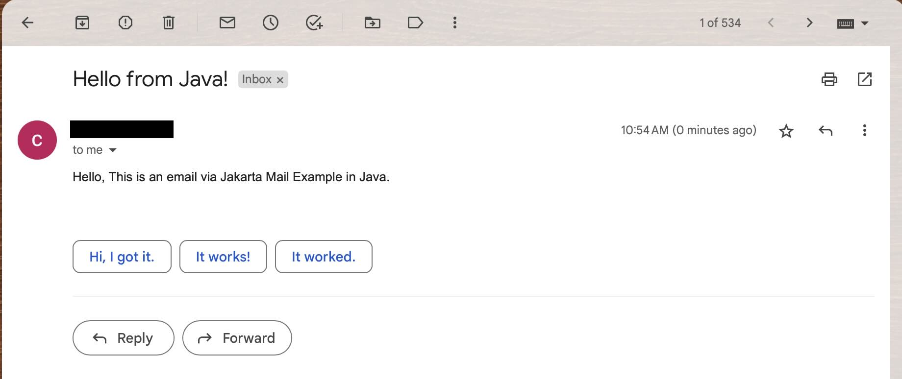 Email as received using Java Code